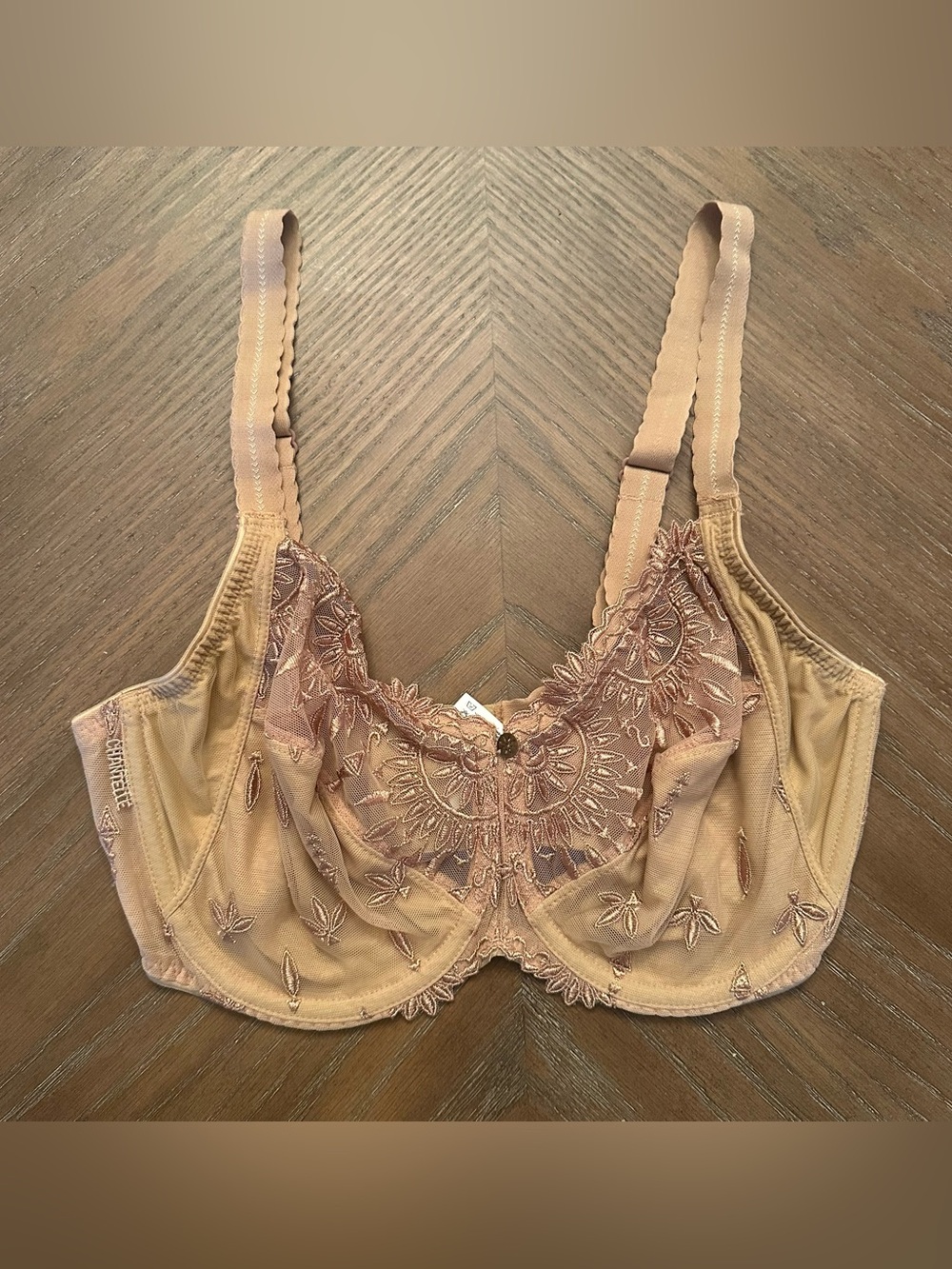 Chantelle Africa 3-Part Cup Underwire Bra Toffee Nude Beige Embroidered 32G